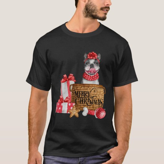 Boston Terrier Merry Kerstmis T-shirt (Voorkant)
