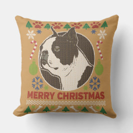 Boston Terrier Merry Kerstmis Ugly Sweater Kussen