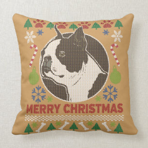 Boston Terrier Merry Kerstmis Ugly Sweater Kussen