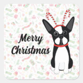 Boston Terrier Merry-Stickers voor kerstmis Vierkante Sticker (Voorkant)