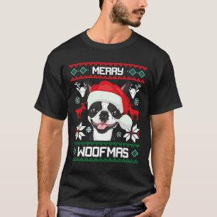 Boston Terrier Merry Woofmas kersthond T-shirt