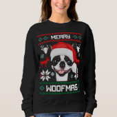 Boston Terrier Merry Woofmas Kerstmis Trui (Voorkant)