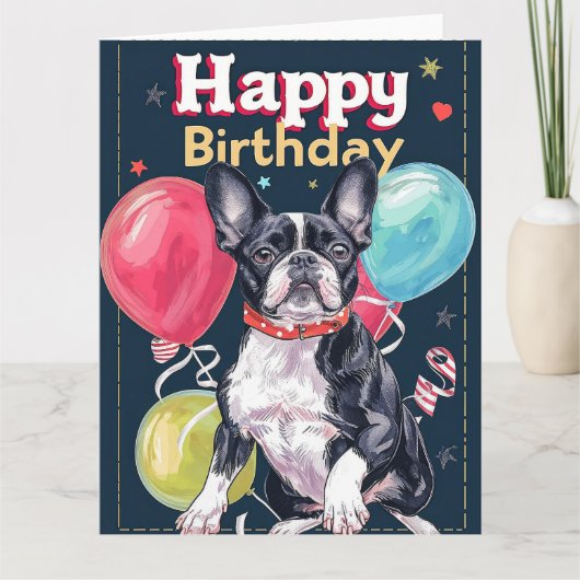 Boston Terrier met ballonnen Kaart (Voorkant)