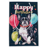 Boston Terrier met ballonnen Medium Cadeauzakje (Voorkant)