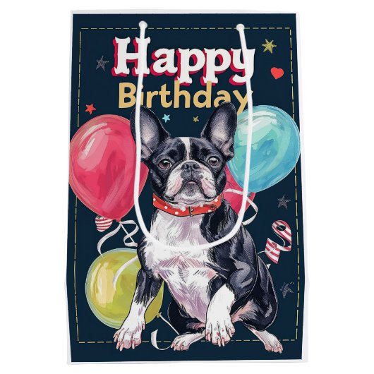 Boston Terrier met ballonnen Medium Cadeauzakje (Achterkant)