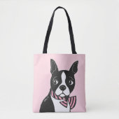 Boston Terrier met Bow Stropdas Light Pink Canvas Tote Bag (Voorkant)