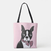 Boston Terrier met Bow Stropdas Light Pink Canvas Tote Bag (Achterkant)