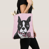 Boston Terrier met Bow Stropdas Light Pink Canvas Tote Bag (Dichtbij)