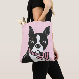 Boston Terrier met Bow Stropdas Light Pink Canvas  Tote Bag