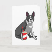 Boston Terrier met drank Kaart (Voorkant)
