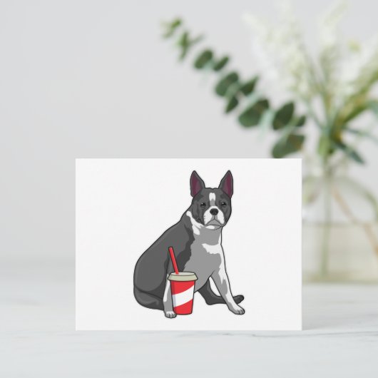 Boston Terrier met drankje Briefkaart (Staand voorkant)