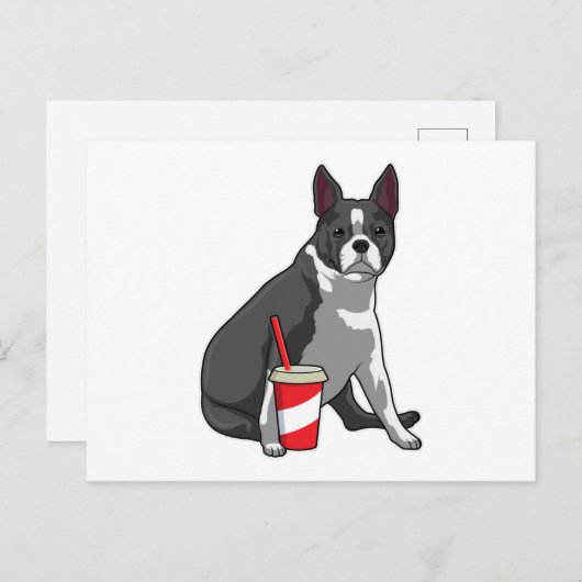 Boston Terrier met drankje Briefkaart (Voorkant / Achterkant)
