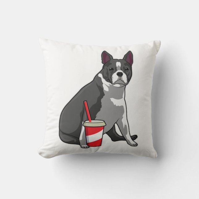Boston Terrier met drankje Kussen (Voorkant)