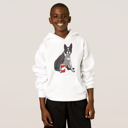 Boston Terrier met Drink (Voorkant volledig)