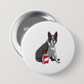 Boston Terrier met Drink Ronde Button 7,6 Cm (Voorkant /achterkant)
