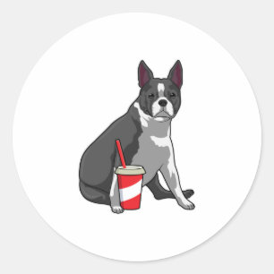 Boston Terrier met Drink Ronde Sticker