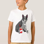 Boston Terrier met Drink T-shirt (Voorkant)