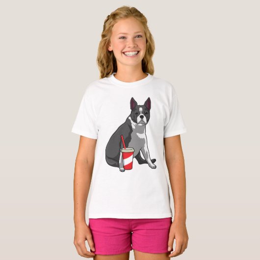 Boston Terrier met Drink T-shirt (Voorkant volledig)