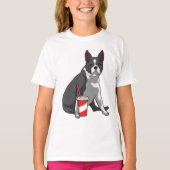 Boston Terrier met Drink T-shirt (Voorkant)