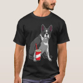 Boston Terrier met Drink T-shirt (Voorkant)