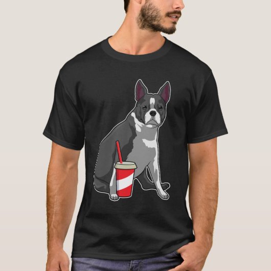 Boston Terrier met Drink T-shirt (Voorkant)