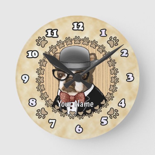 Boston Terrier met een Bril Ronde Klok (Voorkant)