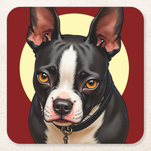 Boston Terrier met een halo Drink Coasters Kartonnen Onderzetters