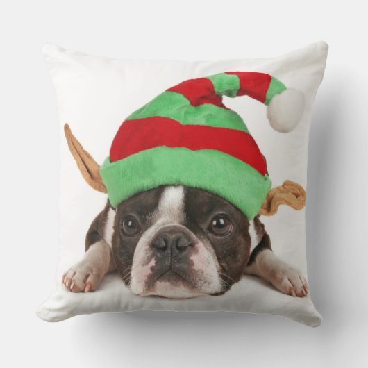 Boston Terrier met een kerstPet Kussen (Voorkant)