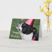 Boston Terrier met een verjaardagswens Kaart (Gele Bloem)