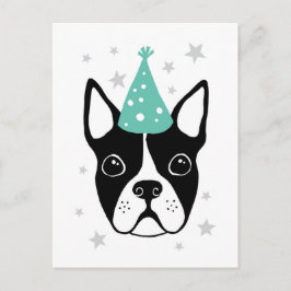 Boston terrier met feesthoed Verjaardagskaart Uitnodiging Briefkaart