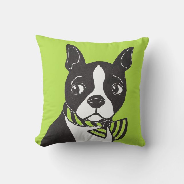 Boston Terrier met Green Background Pillow Kussen (Voorkant)