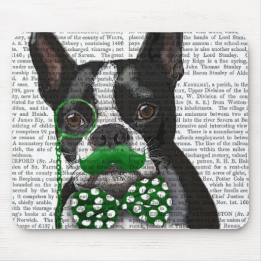 Boston Terrier met Green Mustache en Spotty 2 Muismat (Voorkant)