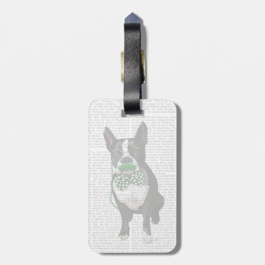 Boston Terrier met Green Mustache en Spotty Bagagelabel (Achterkant verticaal)
