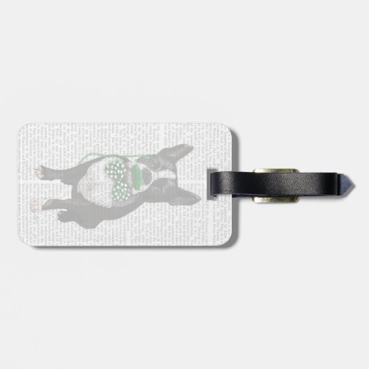 Boston Terrier met Green Mustache en Spotty Bagagelabel (Achterkant horizontaal)