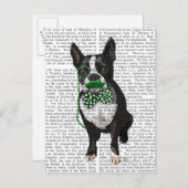 Boston Terrier met Green Mustache en Spotty Briefkaart (Voorkant / Achterkant)