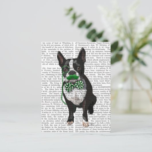 Boston Terrier met Green Mustache en Spotty Briefkaart (Staand voorkant)