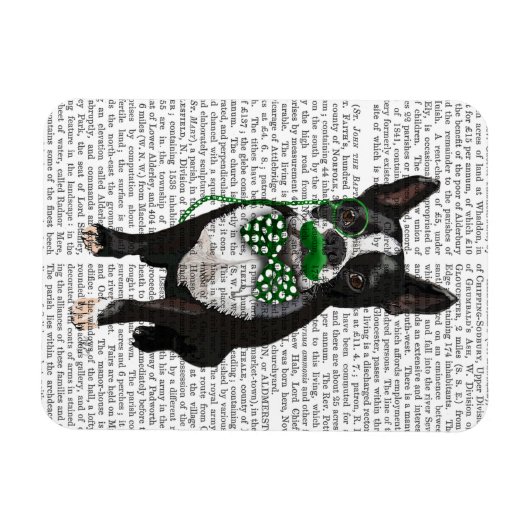 Boston Terrier met Green Mustache en Spotty Magneet (Horizontaal)