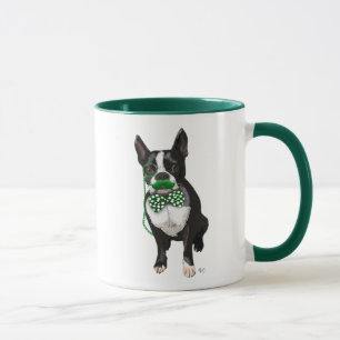 Boston Terrier met Green Mustache en Spotty Mok