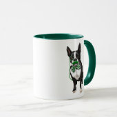 Boston Terrier met Green Mustache en Spotty Mok (Voorkant rechts)