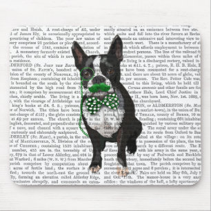 Boston Terrier met Green Mustache en Spotty Muismat