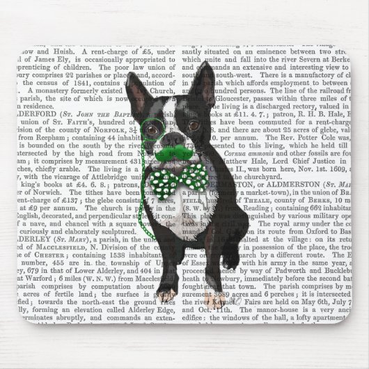 Boston Terrier met Green Mustache en Spotty Muismat (Voorkant)