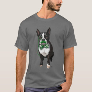 Boston Terrier met Green Mustache en Spotty T-shirt