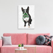 Boston Terrier met Green Mustache & Spoted Stropda Canvas Afdruk (Insitu (Woonkamer))