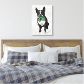 Boston Terrier met Green Mustache & Spoted Stropda Canvas Afdruk (Insitu (Slaapkamer))