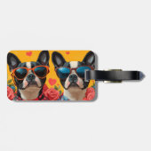 Boston Terrier met hart Rozen Valentijnsdag Bagagelabel (Achterkant horizontaal)