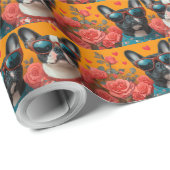 Boston Terrier met hart Rozen Valentijnsdag Cadeaupapier (Rol Hoek)