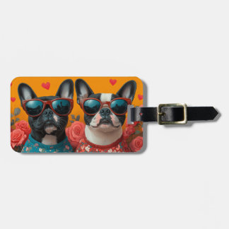 Boston Terrier Met Hartrozen Valentijnsdag Bagagelabel