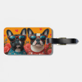 Boston Terrier Met Hartrozen Valentijnsdag Bagagelabel (Achterkant horizontaal)