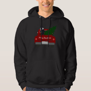 Boston Terrier met kerstboom Red Retro Truck Hoodie