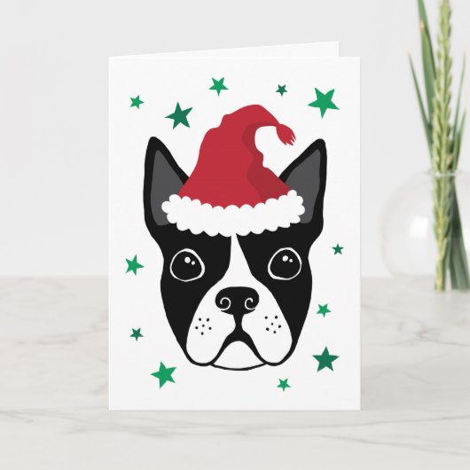 Boston Terrier met kerstkaart van de kerstman Kaart (Voorkant)
